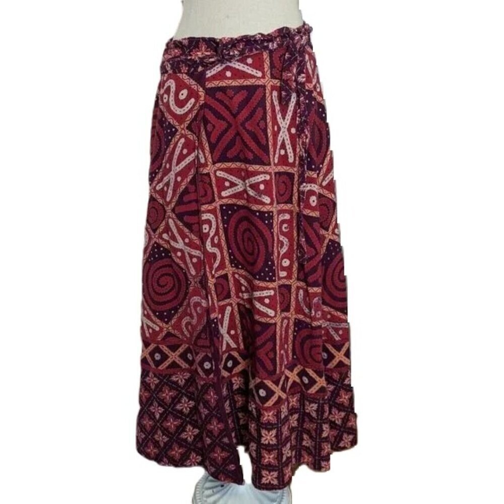 Vintage Boho Wrap Skirt‎ Festival Batik Block Print Going Out Hippie Maxi